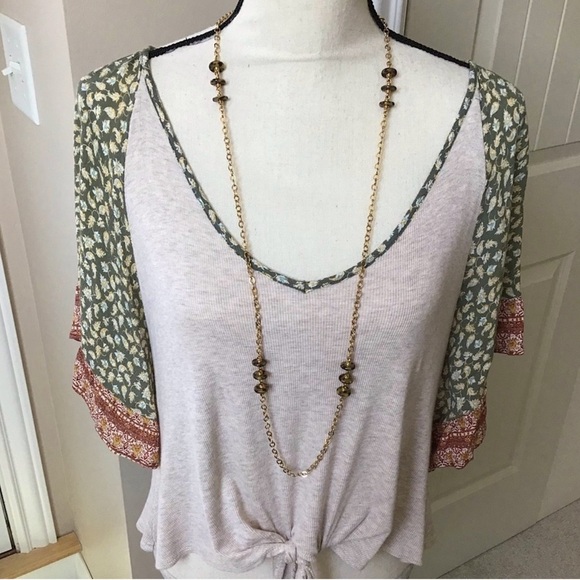 Altar’d State Boho Butterfly Sleeve Front Tie Top With Vintage Necklace - Picture 2 of 12
